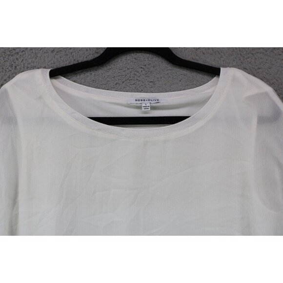 Rose & Olive Ivory Chiffon Sheer Lined Blouse-Size Large-Oversized - Picture 3 of 9